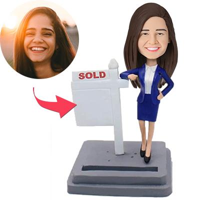 Female Realtor Custom Bobblehead With Engraved Text